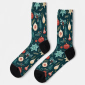 Chaussette Motif des ornements et fleurs de Noël rétro (Gauche)