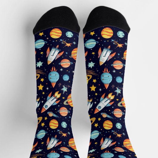 Chaussette Motif d'exploration spatiale coloré (Haut)
