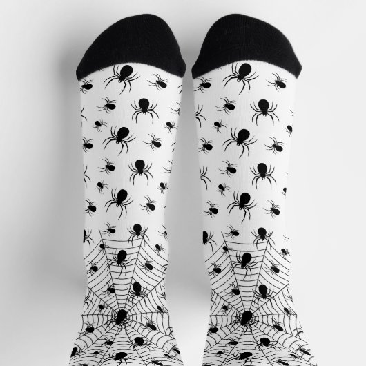 Chaussette Motif d'Halloween Black White araignées (Haut)