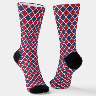 Chaussette Motif diamant à carreaux Harlequin rouge bleu blan