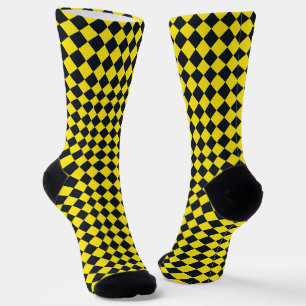 Chaussette Motif diamant à carreaux jaune noir
