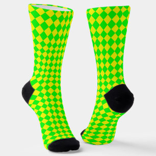 Chaussette Motif diamant à carreaux jaune vert