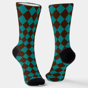 Chaussette Motif diamant à carreaux marron chocolat sarcelle