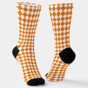 Chaussette Motif diamant à carreaux orange et blanc