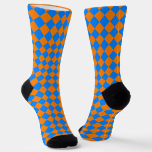 Chaussette Motif diamant à carreaux orange et bleu