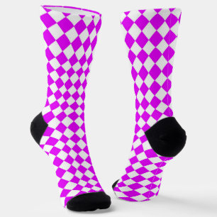 Chaussette Motif diamant à carreaux rose blanc