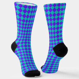 Chaussette Motif diamant à carreaux sarcelle violet