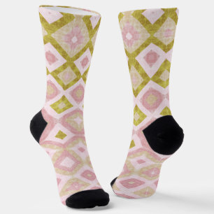 Chaussette Motif diamant géométrique en rose et vert olive