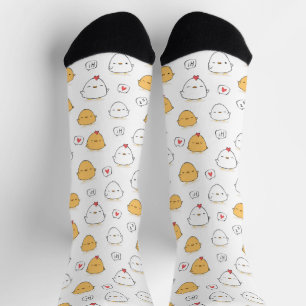 Chaussette Motif d'illustration de poulets blancs de caricatu