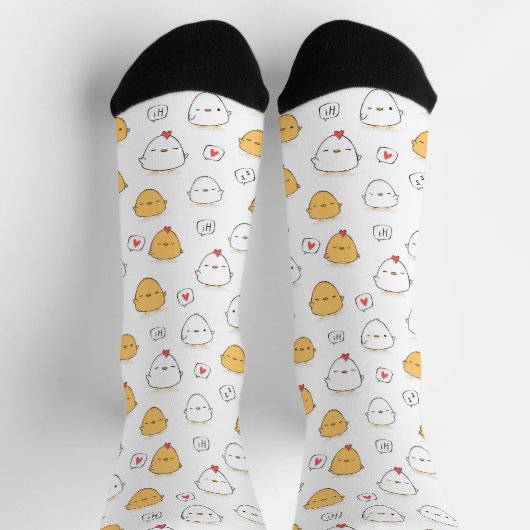 Chaussette Motif d'illustration de poulets blancs de caricatu (Haut)