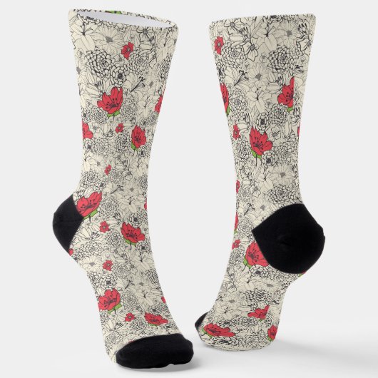 Chaussette Motif du jardin de fleurs de pavot (Angulaire)
