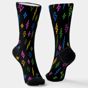 Chaussette Motif éclair néon coloré des années 80