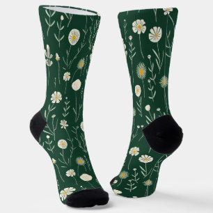 Chaussette Motif élégant de fleurs sauvages sur fond vert fon