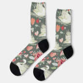 Chaussette Motif Éléments de Cygnes & Cœurs Élégants Rustique (Gauche)