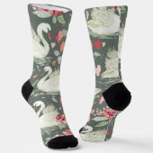 Chaussette Motif Éléments de Cygnes & Cœurs Élégants Rustique (Angulaire)