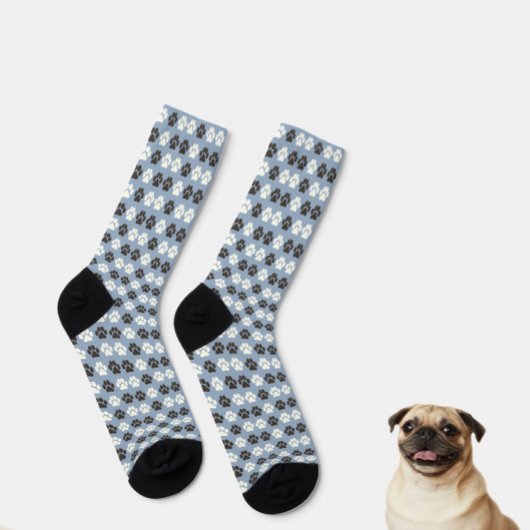 Chaussette Motif Empreinte de Patte Argent Bleu