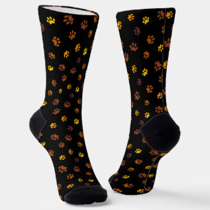 Chaussette Motif Empreintes de Patte Jaune Orange Marron sur