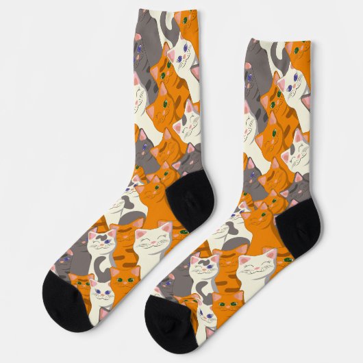 Chaussette Motif en diagonale du chat noir blanc gingembre (Gauche)
