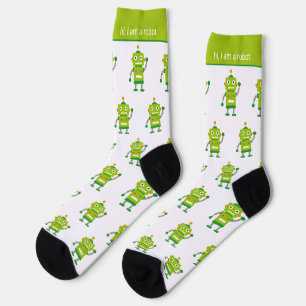 Chaussette Motif et texte de robot vert coloré