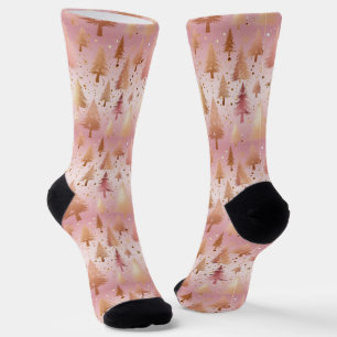 Chaussette Motif festif des arbres d'or rose mignonne