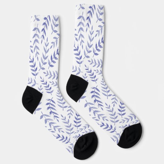Chaussette Motif feuille bleu sur chaussettes blanches (Droite)