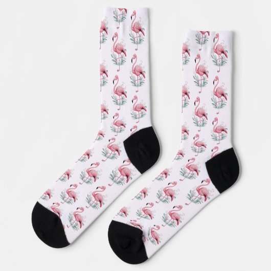 Chaussette Motif Flamant et Fleurs (Gauche)