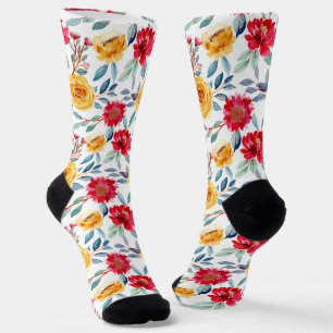 Chaussette Motif floral aquarelle joyeux en rose jaune