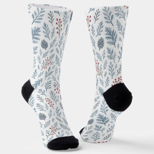 Chaussette Motif floral chic de baie de houx botanique (Angulaire)