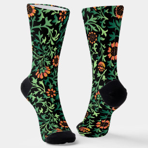 Chaussette Motif floral complexe avec feuilles vertes