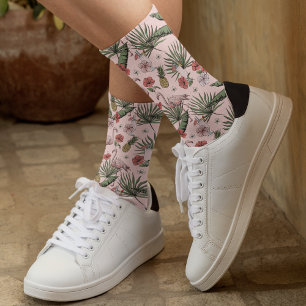 Chaussette Motif floral de flamant tropical rose