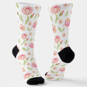 Chaussette Motif floral élégant avec pivoines roses et lis