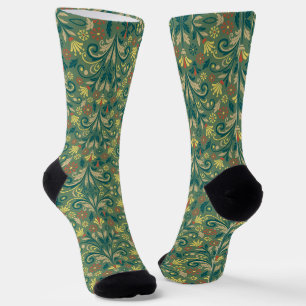 Chaussette Motif floral élégant en jaune et rouge sur fond ve