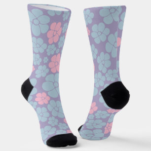 Chaussette Motif floral en bleu, lilas et rose