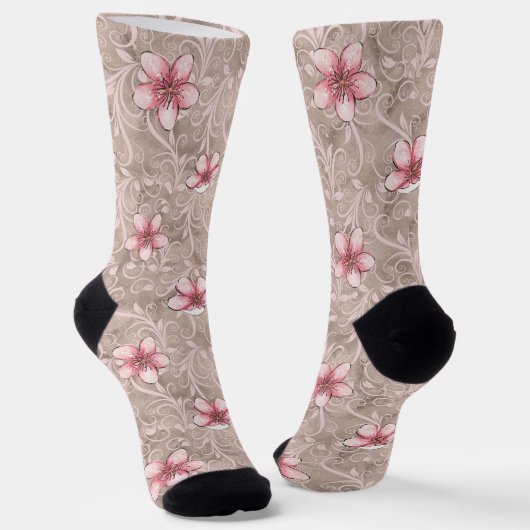 Chaussette Motif floral rose (Angulaire)