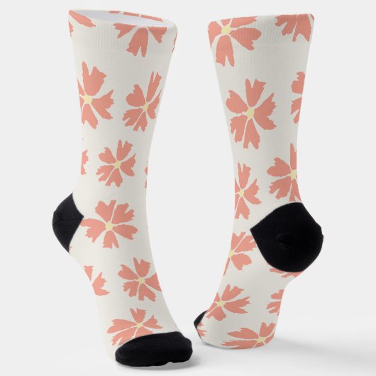 Chaussette Motif floral rose sur blanc cassé (Angulaire)