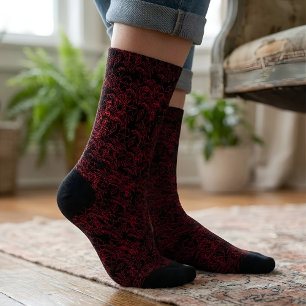 Chaussette Motif floral rouge élégant sur fond noir