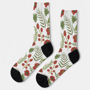 Chaussette Motif floral rouge sans couture sur arrière - plan