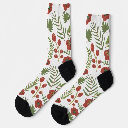 Chaussette Motif floral rouge sans couture sur arrière - plan (Gauche)
