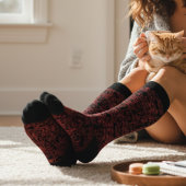 Chaussette Motif Floral rouge sur noir