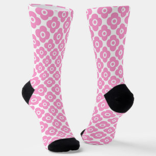 Chaussette Motif floral simple rose et blanc