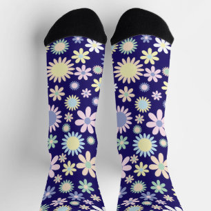 Chaussette Motif floral sur fond bleu
