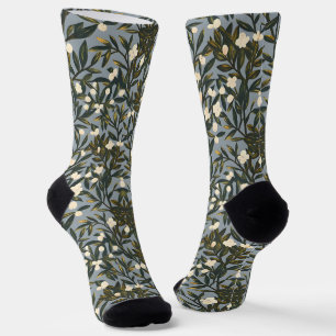 Chaussette Motif floral sur fond bleu-gris poussiéreux