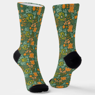 Chaussette Motif floral sur fond vert foncé