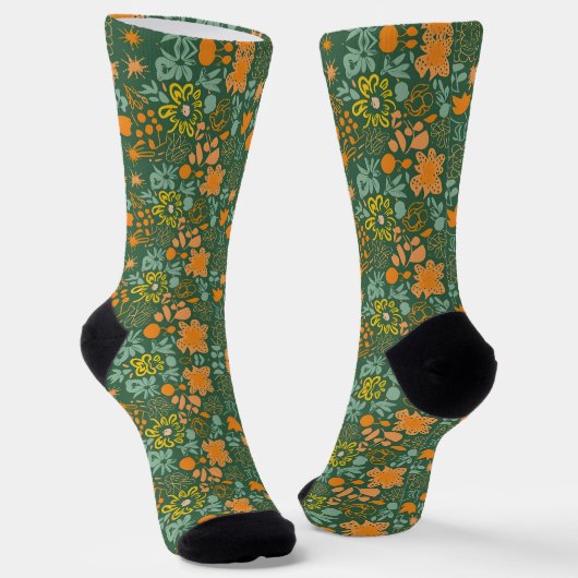 Chaussette Motif floral sur fond vert foncé (Angulaire)