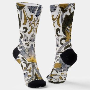 Chaussette Motif floral William Morris Lodden : bleu or
