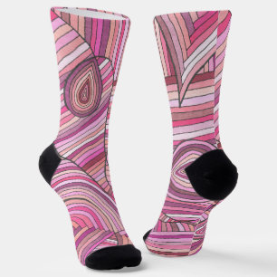 Chaussette Motif géométrique abstrait rose avec des lignes co