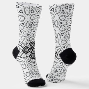 Chaussette Motif géométrique ajouré blanc et noir Elsa