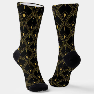 Chaussette Motif géométrique art-déco noir et or