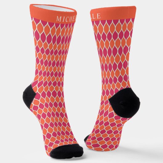 Chaussette Motif géométrique blanc rose orange customisé (Angulaire)