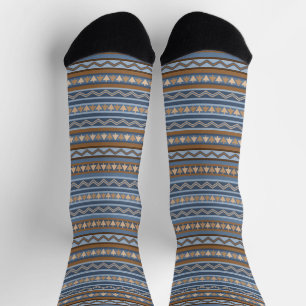 Chaussette Motif géométrique bleu et marron de style Southwes